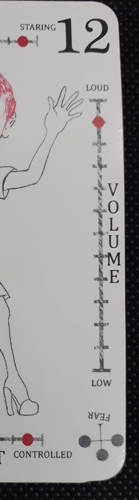 Volyymin liukusäädin, joka on asennossa 12. Asteikko: low ja loud. 