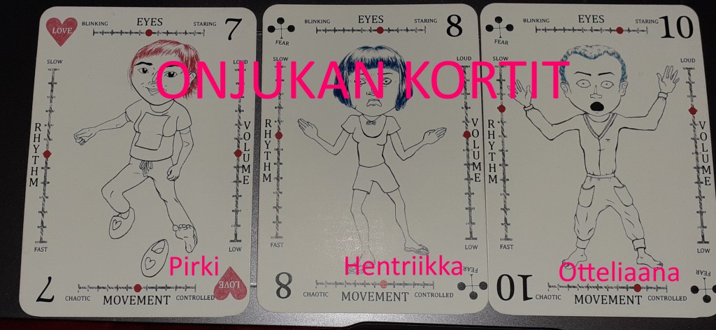 Onjukan kortit: Pirkille herttaseiska, Hentriikalle ristikasi ja Otteliaanalle ristikymppi. 