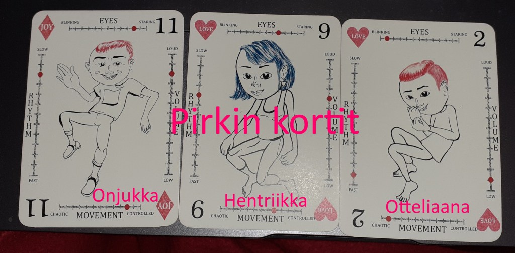 Pirkin kortit: Onjukalle ruutuyksitoista, Hentriikalle herttaysi ja Otteliaanalle herttakakkonen. 